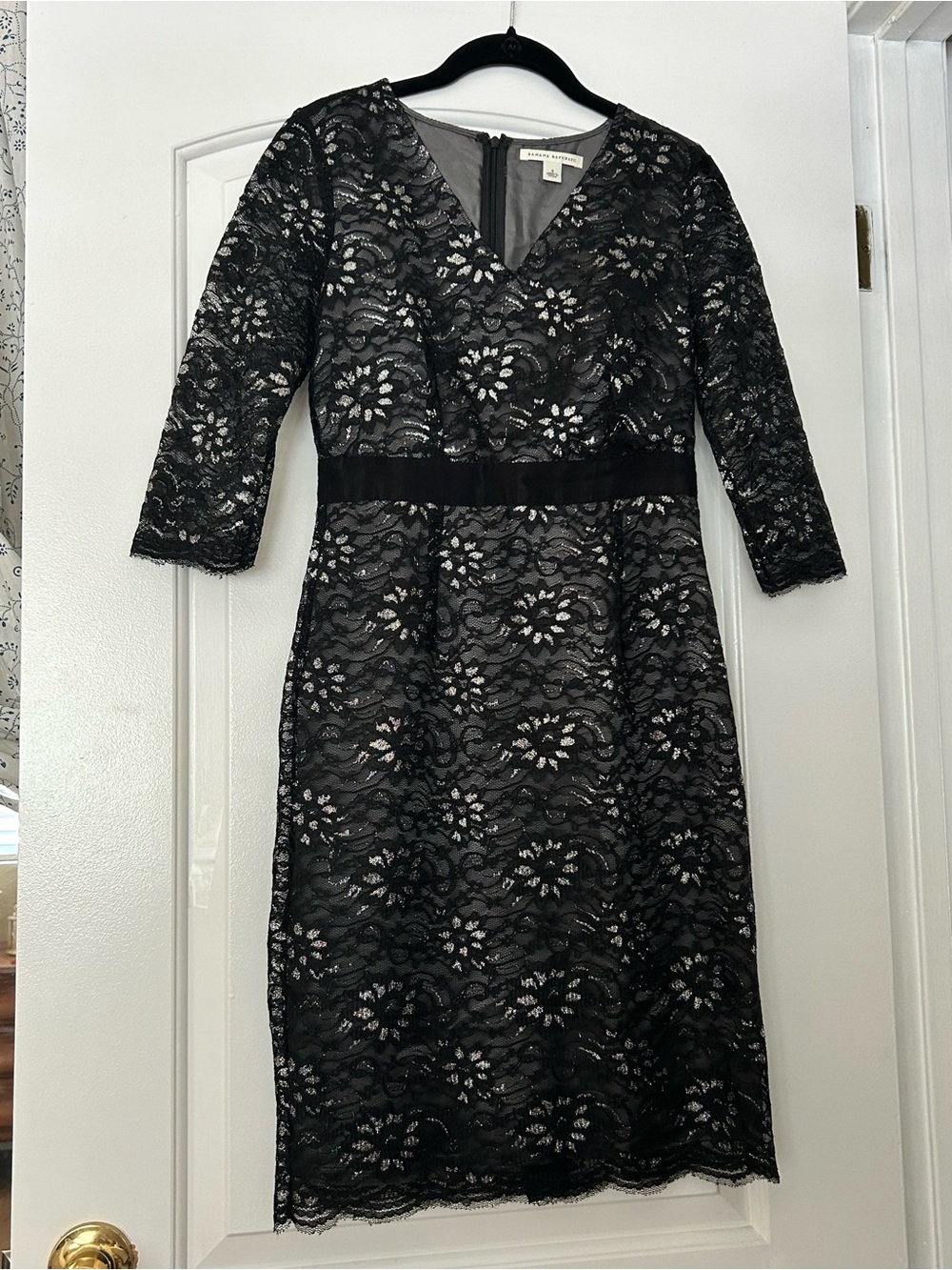 Banana Republic Black Silver Floral Lace Dress Women’s Sz 0